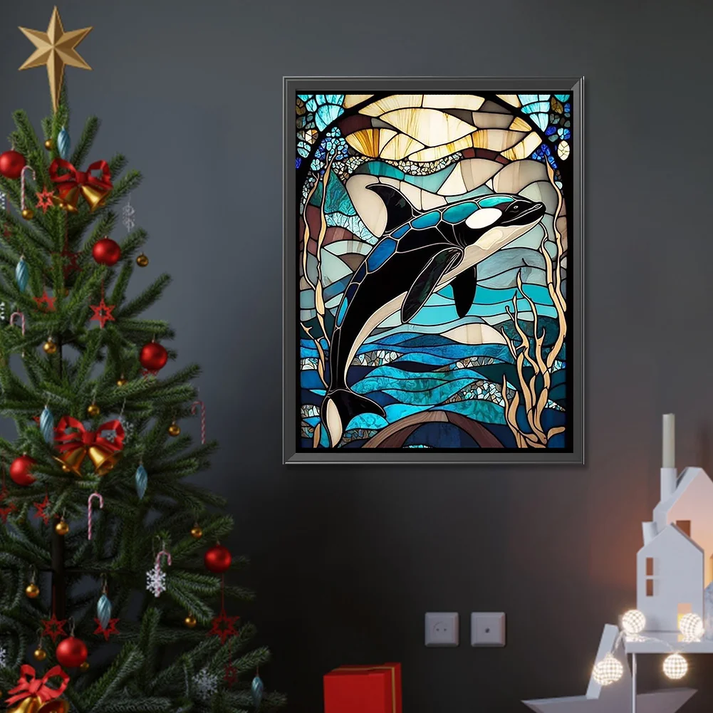 Diamond Painting - Full Round Drill - Stained Glass Dolphin(Canvas|30*40cm)