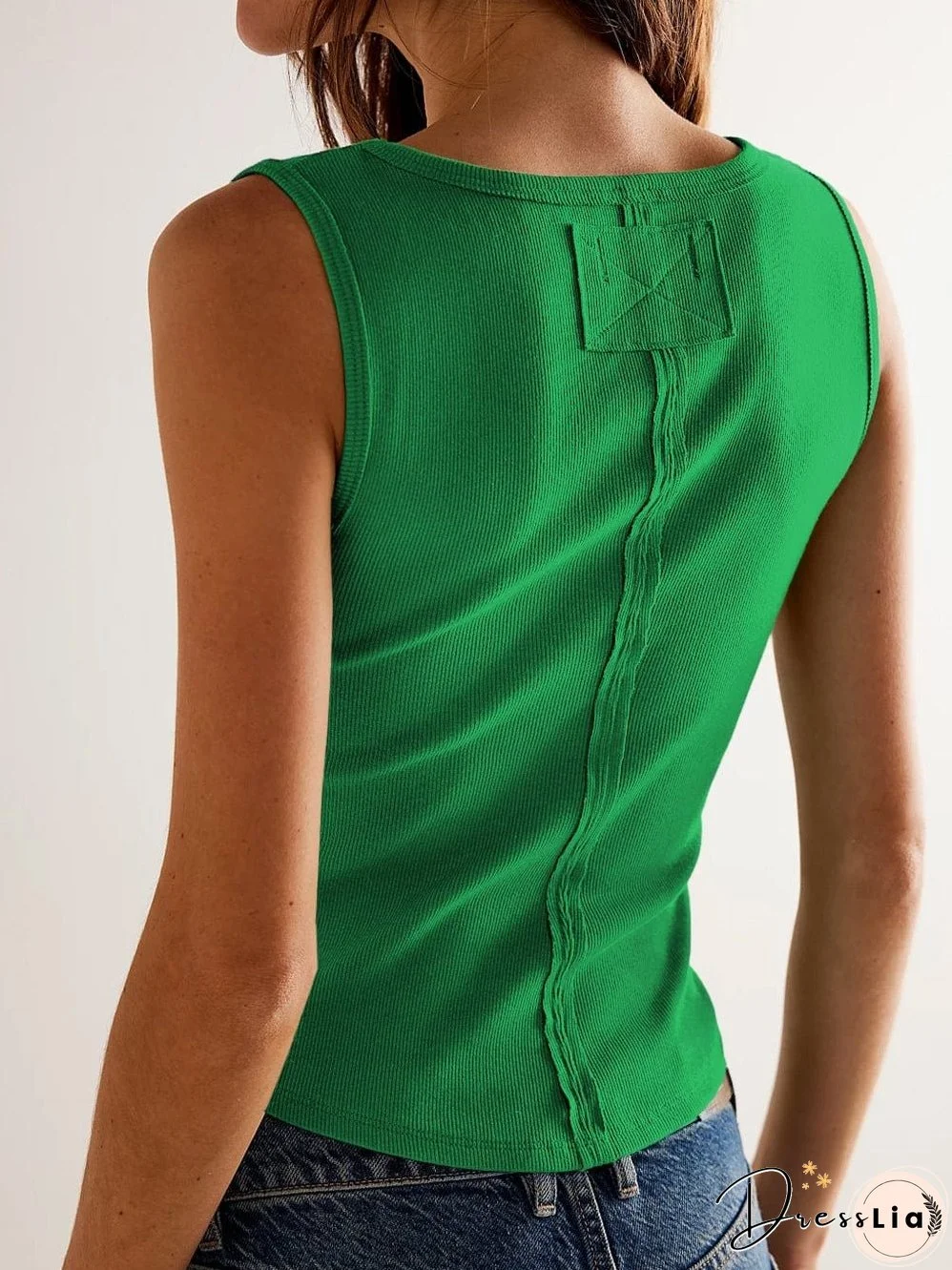 Dark Green Ribbed Knit Scoop Neck Cropped Tank Top