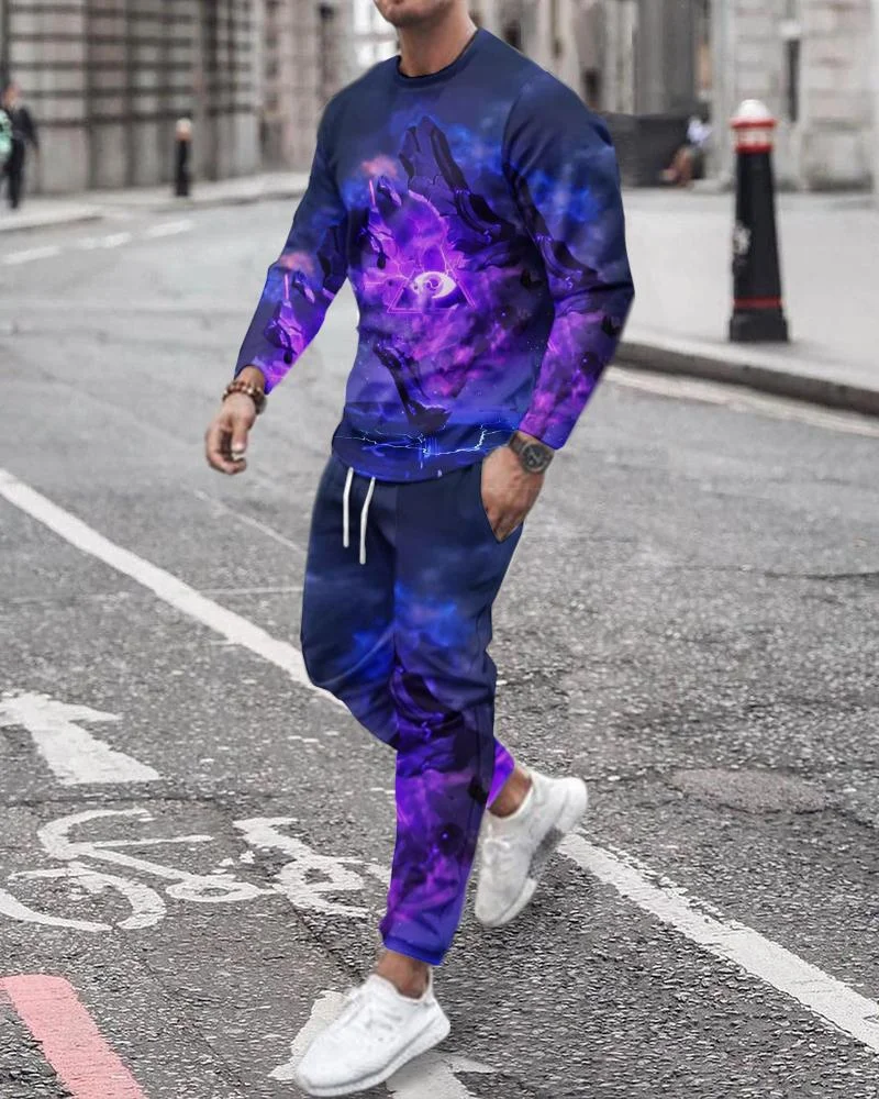 Men's Fashion Fluorescent Purple Printing Long-sleeved Suit