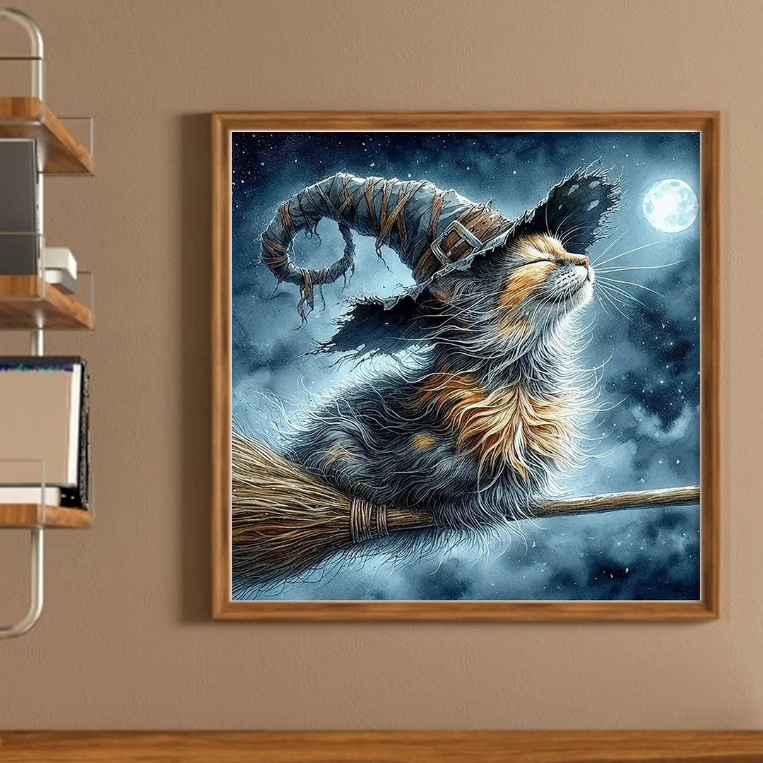 Magical Cat Full 14CT 2 Strands DIY Counted Cross Stitch Kits 40x40cm Embroidery Needlepoint Starter Kits for Adults Home Decor