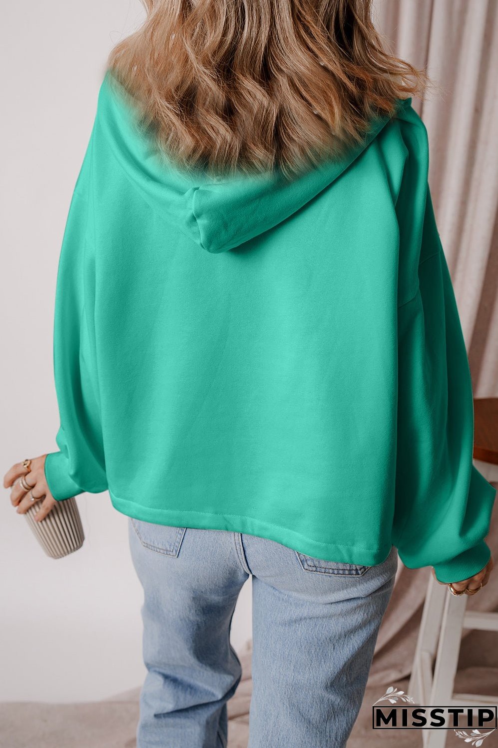 Pocketed Half Zip Dropped Shoulder Hoodie