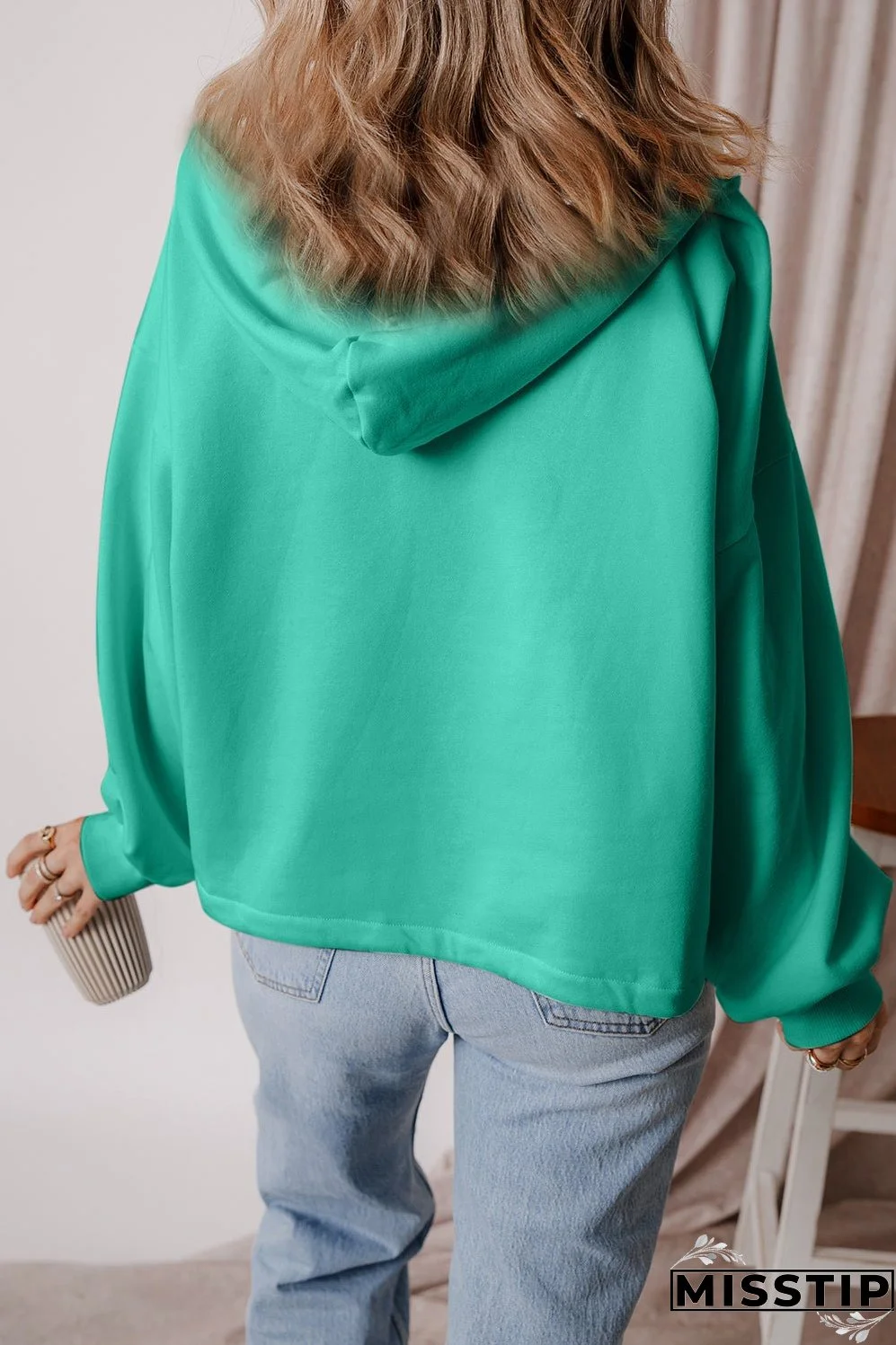 Pocketed Half Zip Dropped Shoulder Hoodie