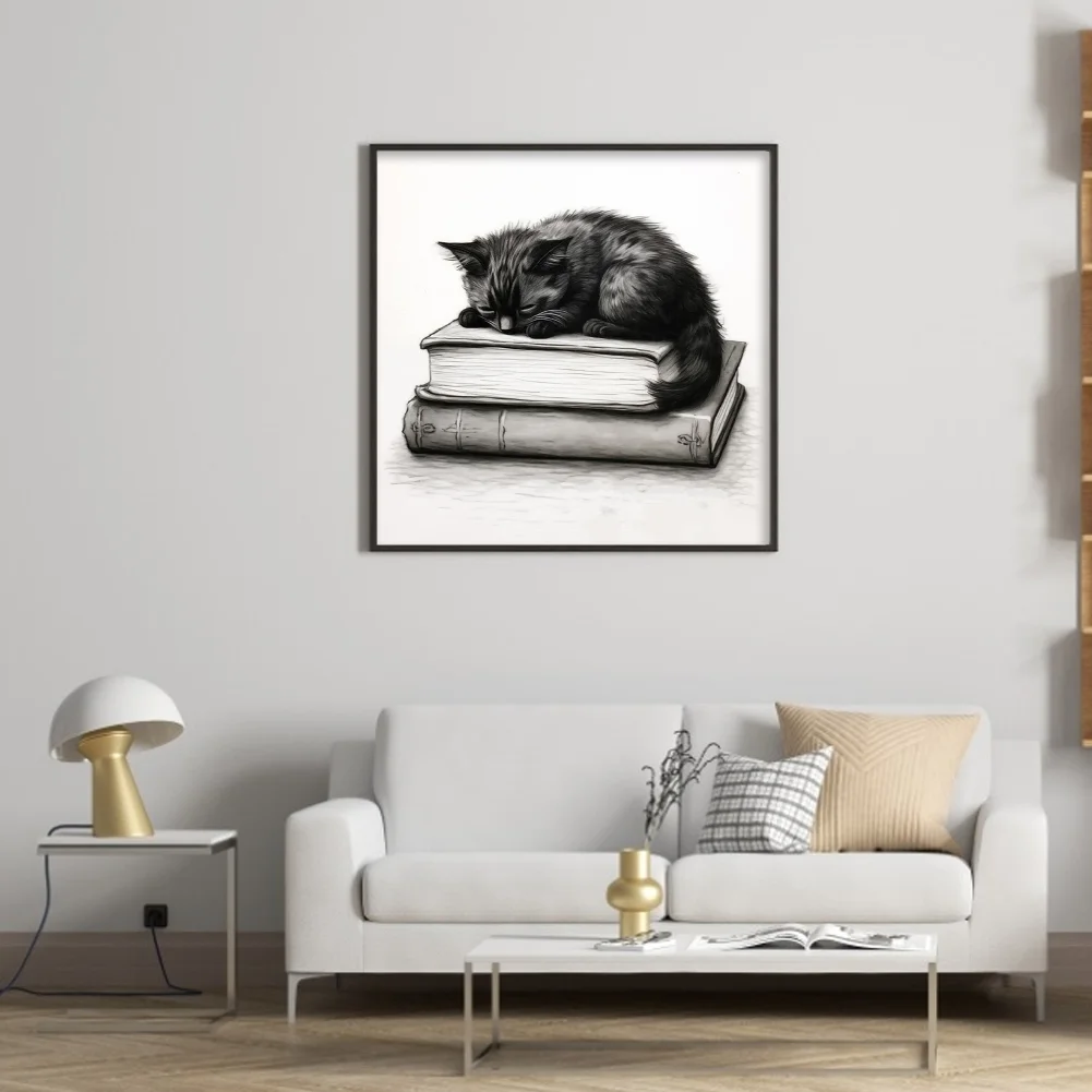 11CT Full Stamped Cross Stitch - Book Black Cat(Canvas|40*40CM)
