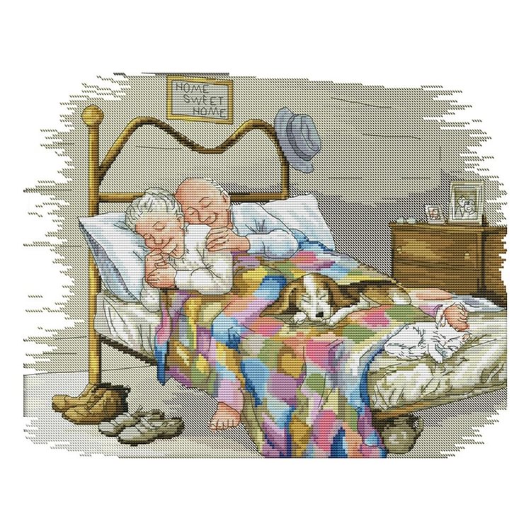 Old Couple - 14CT 2 Strands Threads Printed Cross Stitch Kit - 44x36cm(Canvas)