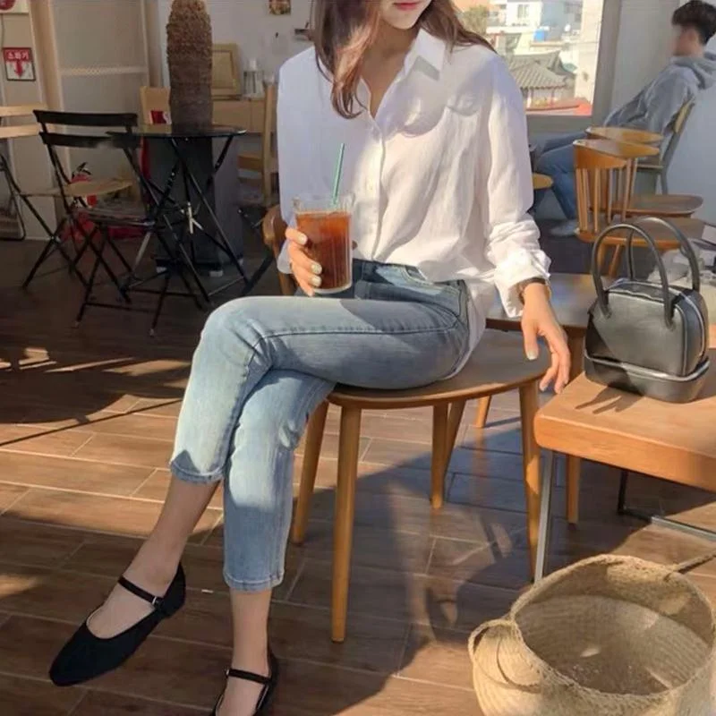 Uveng Uveng Shirt Female Fashion Fashion Design Sense Of Small Mature Retro Hong Kong Flavor Loose Shirt South Korea Simple