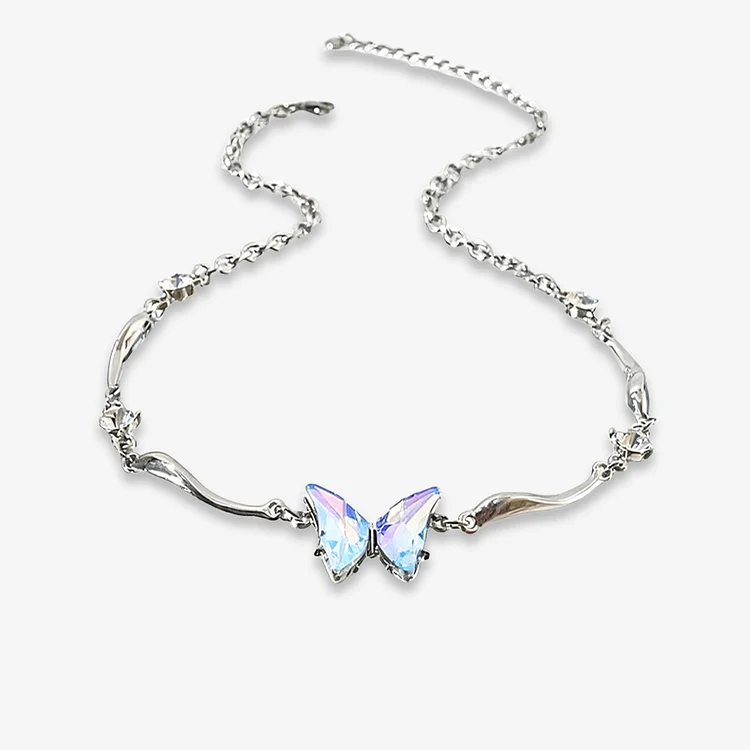 For Sisters - Sisters Are Like Butterflies Gradient Crystal Butterfly Curved Necklace
