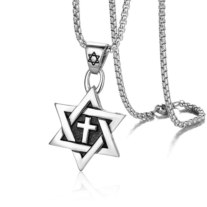 Hip-hop Hexagram Titanium Steel Men’s Charms Pendant Necklace