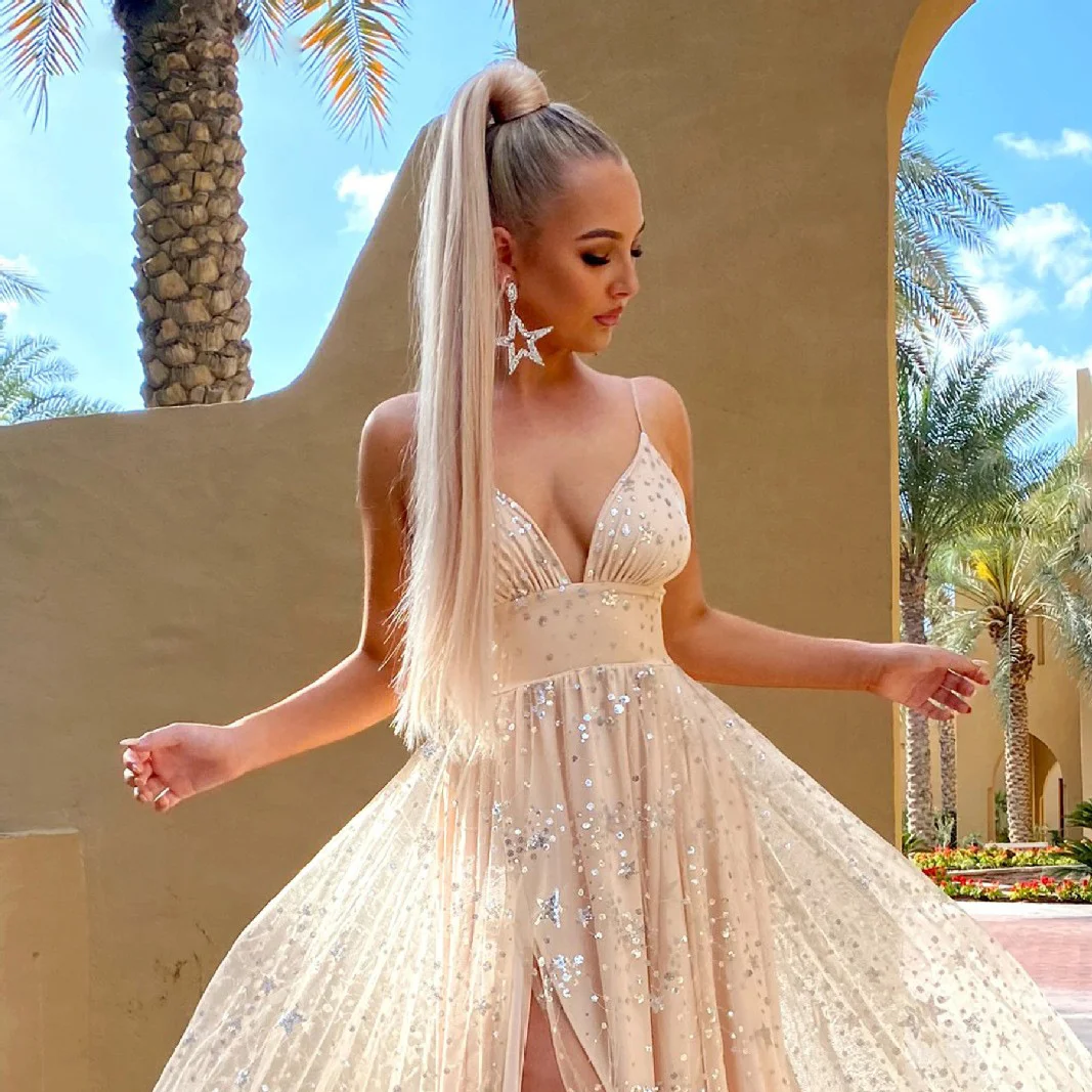 Uveng Uveng Spring And Summer New Wish Sexy Deep V Sling Dress Open-Fork Burning Film Dress