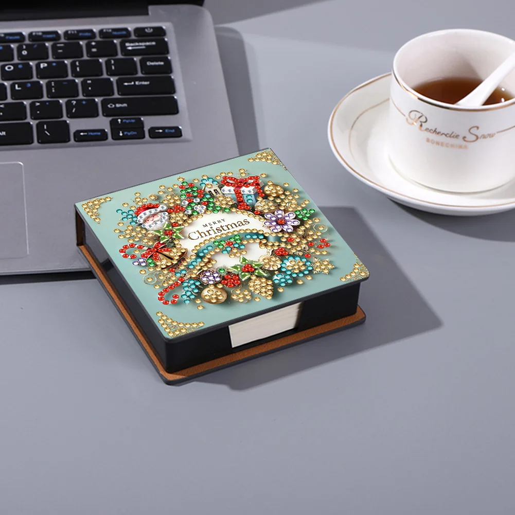 5D DIY PU Wreath Diamond Painting Notecard Box Gem Art Sticky Note Holder