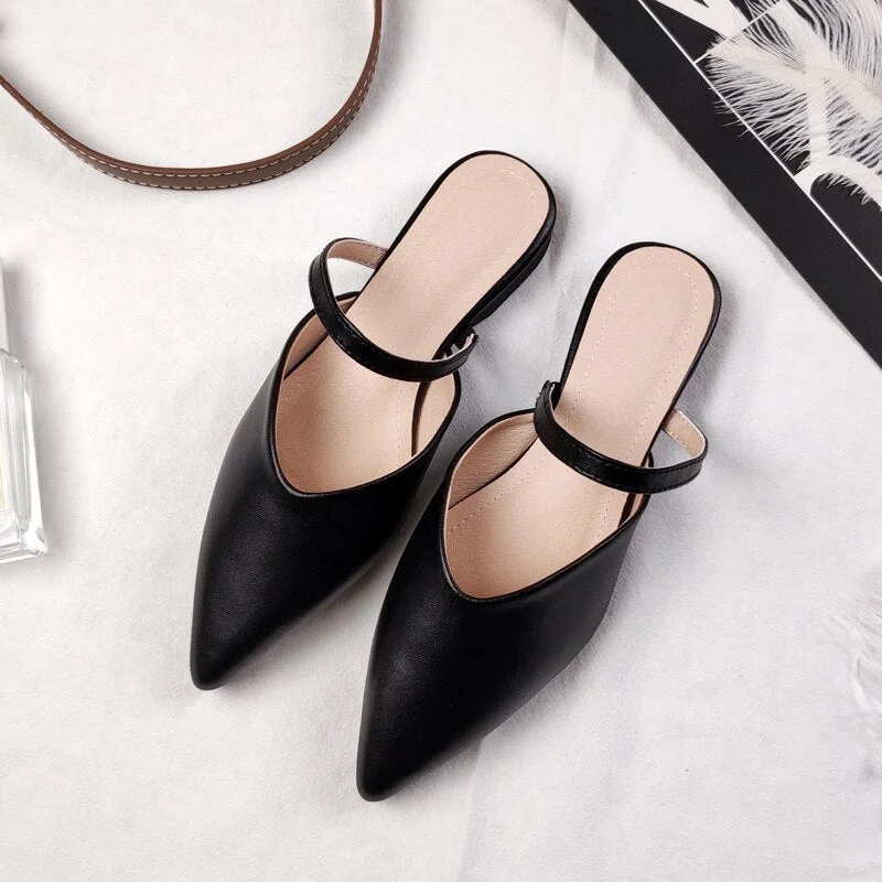 Designers spring and summer 2021 new faux leather women's flat sandals with pointed toes fashion trend slippers