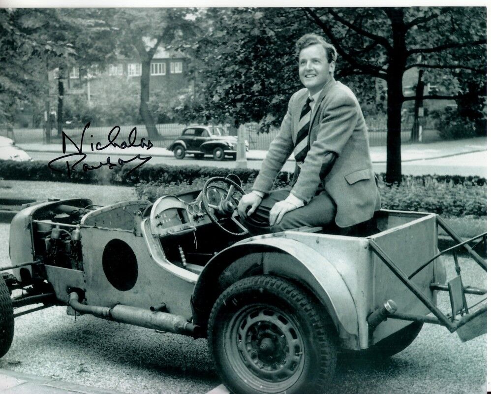 NICHOLAS PARSONS signed YOUNG 8x10 uacc rd coa SEATED IN VINTAGE UTILITY VEHICLE