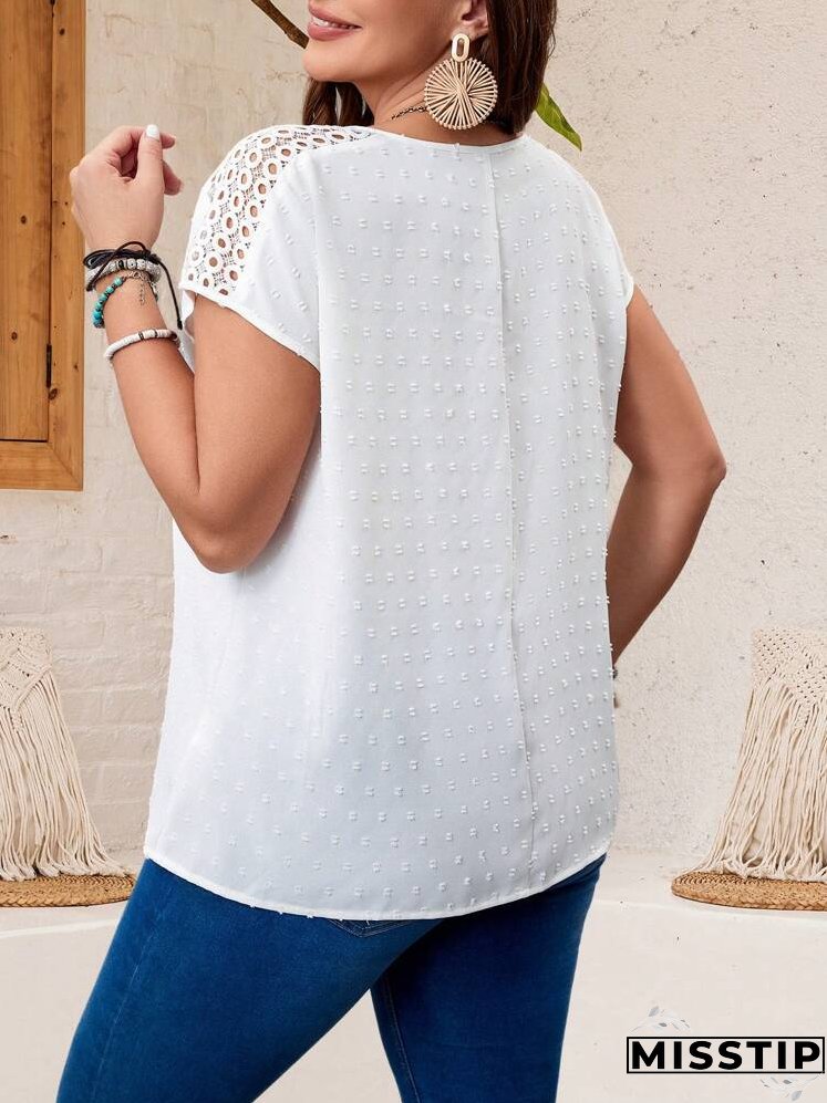 Plus Size Women's White Lace Patchwork Shirt