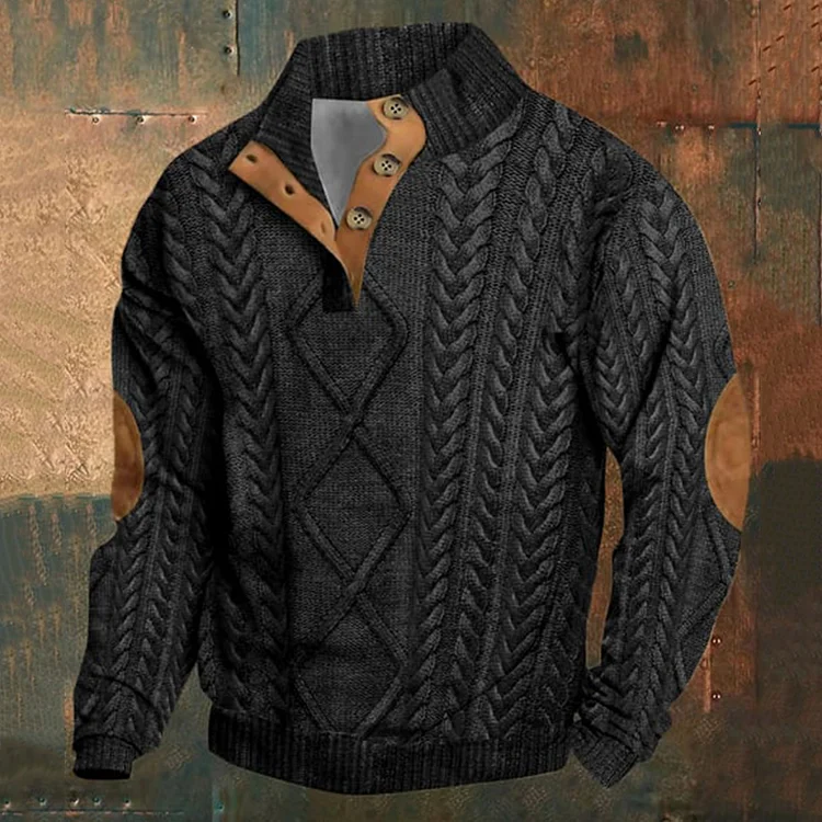 Utbros Men's Vintage Western Print Standing Collar Casual Sweatshirt