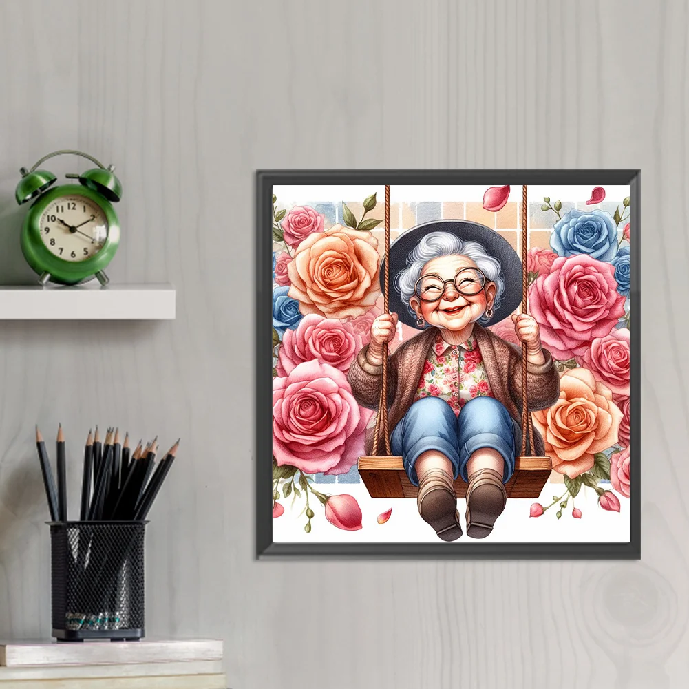 Diamond Painting - Full Round Drill - Swing Old Lady(Canvas|30*30cm)