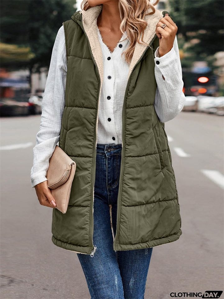 Sleeveless Zip-up Reversible Quilted Vest Puffer Jacket for Women