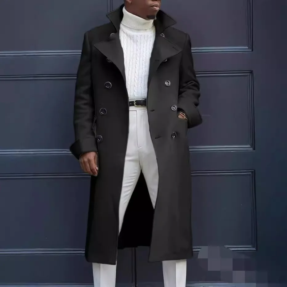 Uveng Uveng New Fashion Solid Color Collar Long-Sleeved Gentleman Coat Autumn And Winter Loose Coat In The Long Wind Coat