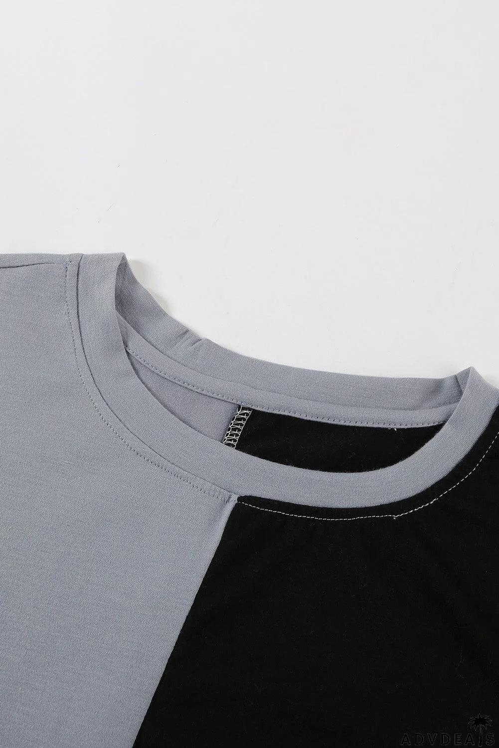 Women's Casual Army Green Colorblock Short Sleeve T-shirt with Slits