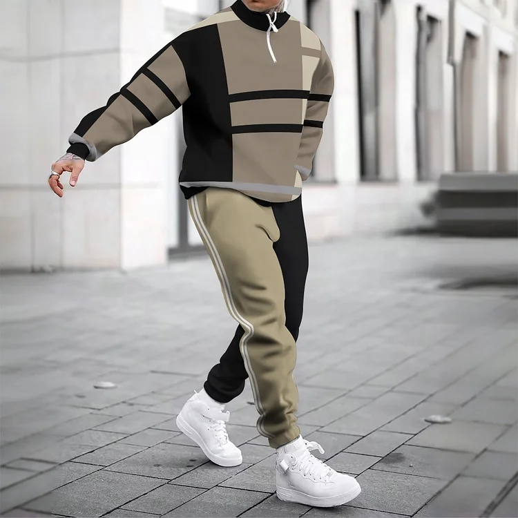 Casual Printed Long Sleeve Zip Sweatshirt and Pants Suit