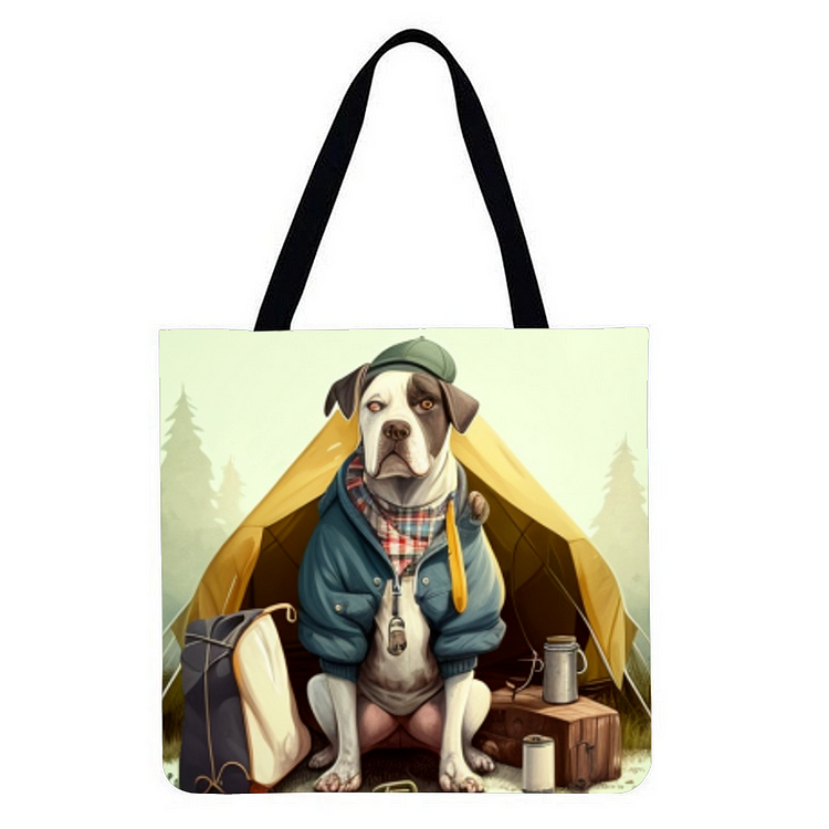 Dogs in camping - Linen Tote Bag