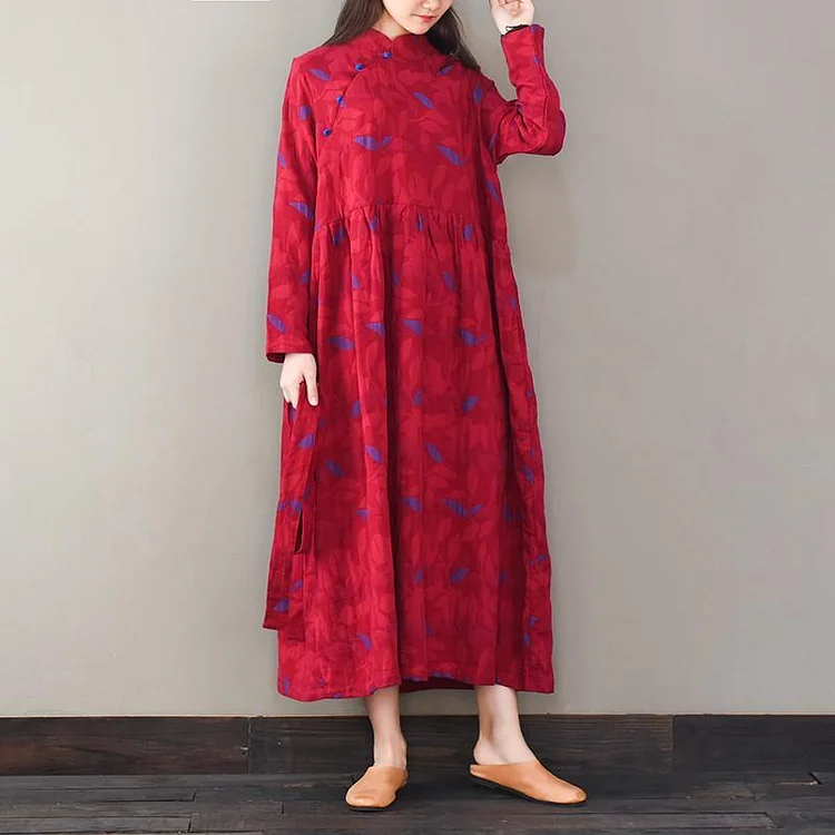 Women Jacquard cotton o neck quilting dresses Photography red Robe Dresses