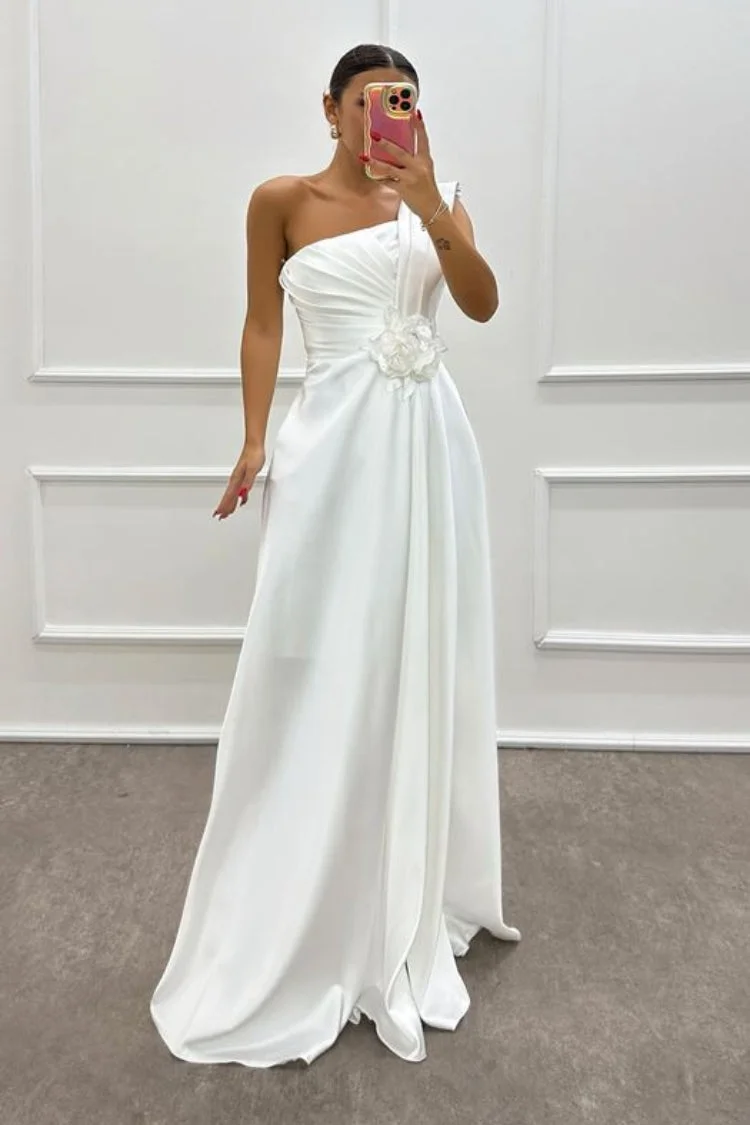 One Shoulder Rose Detail Evening Dress