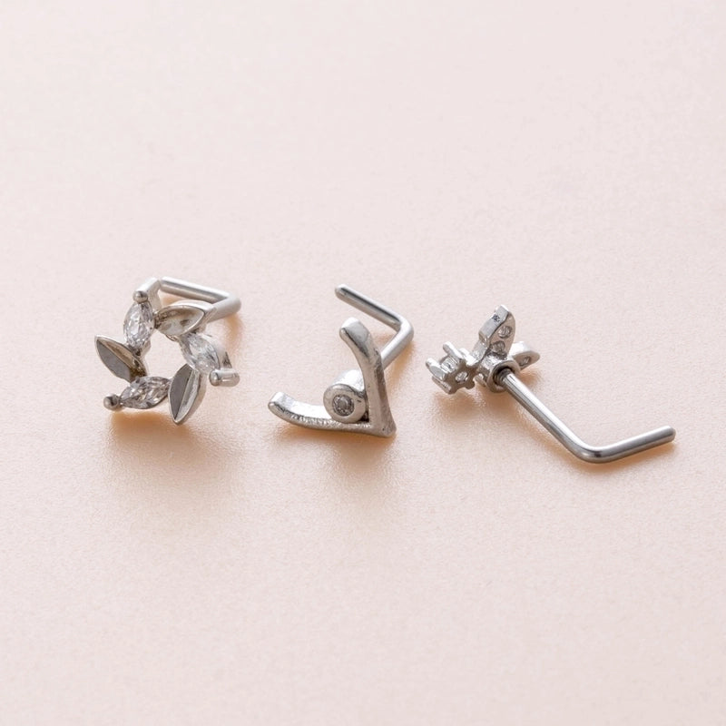 1 Piece Nose Rings & Studs Casual Minimalist Butterfly Antlers 316L Stainless Steel  Copper Inlay Zircon Nose Rings & Studs
