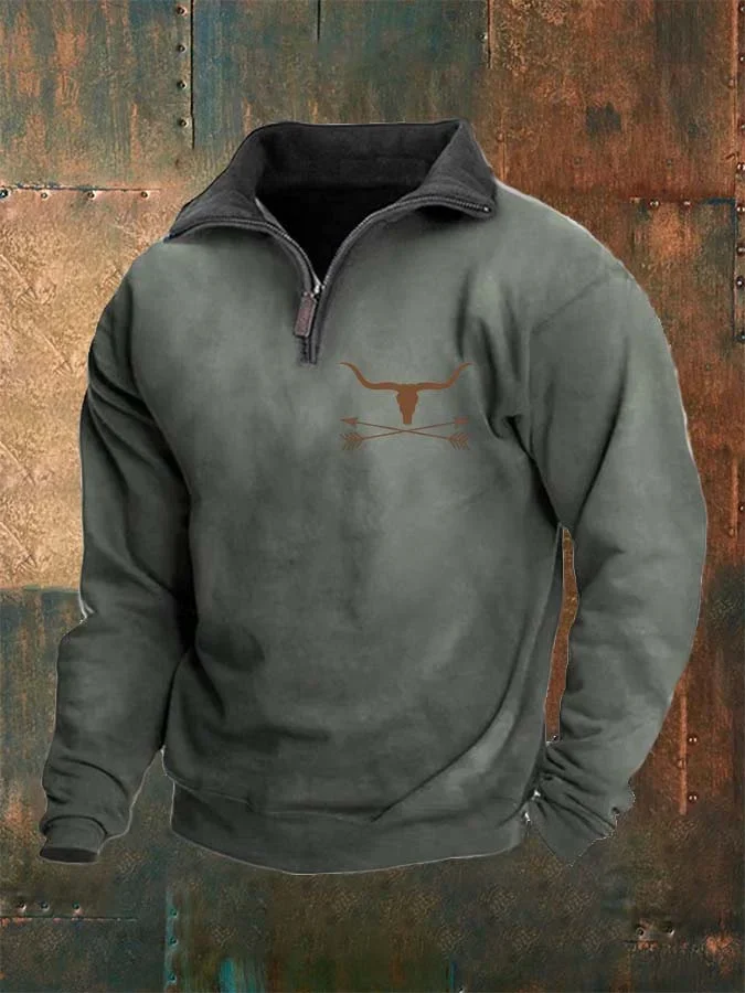 Men's Vintage Bull Head Print Sweatshirt 