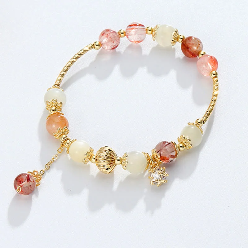 Rutilated Quartz Cat Eye Zircon Auspiciousness Bead Charm Bracelet