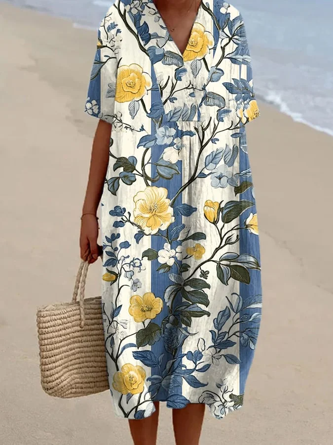 Women's Vintage Floral Art Print Dress 