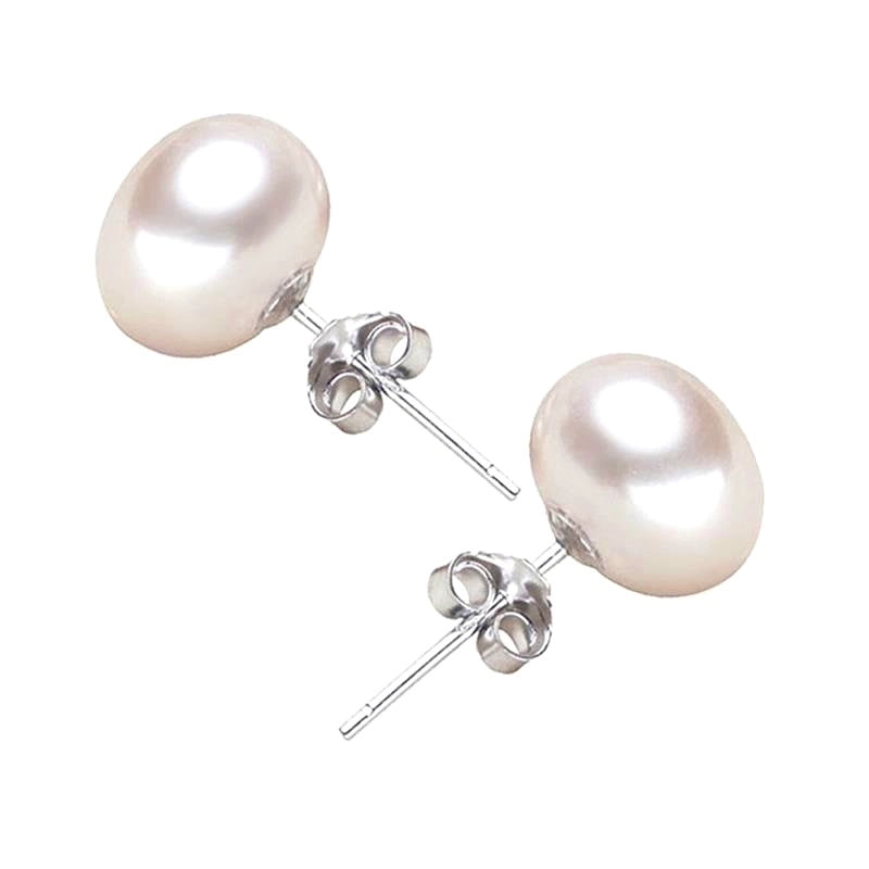 1 Pair Sterling Silver Freshwater Pearl Solid Color Ear Studs