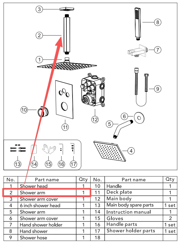  Accessory: shower arm for SFS1006A-GD12, Part #2, 1 pc