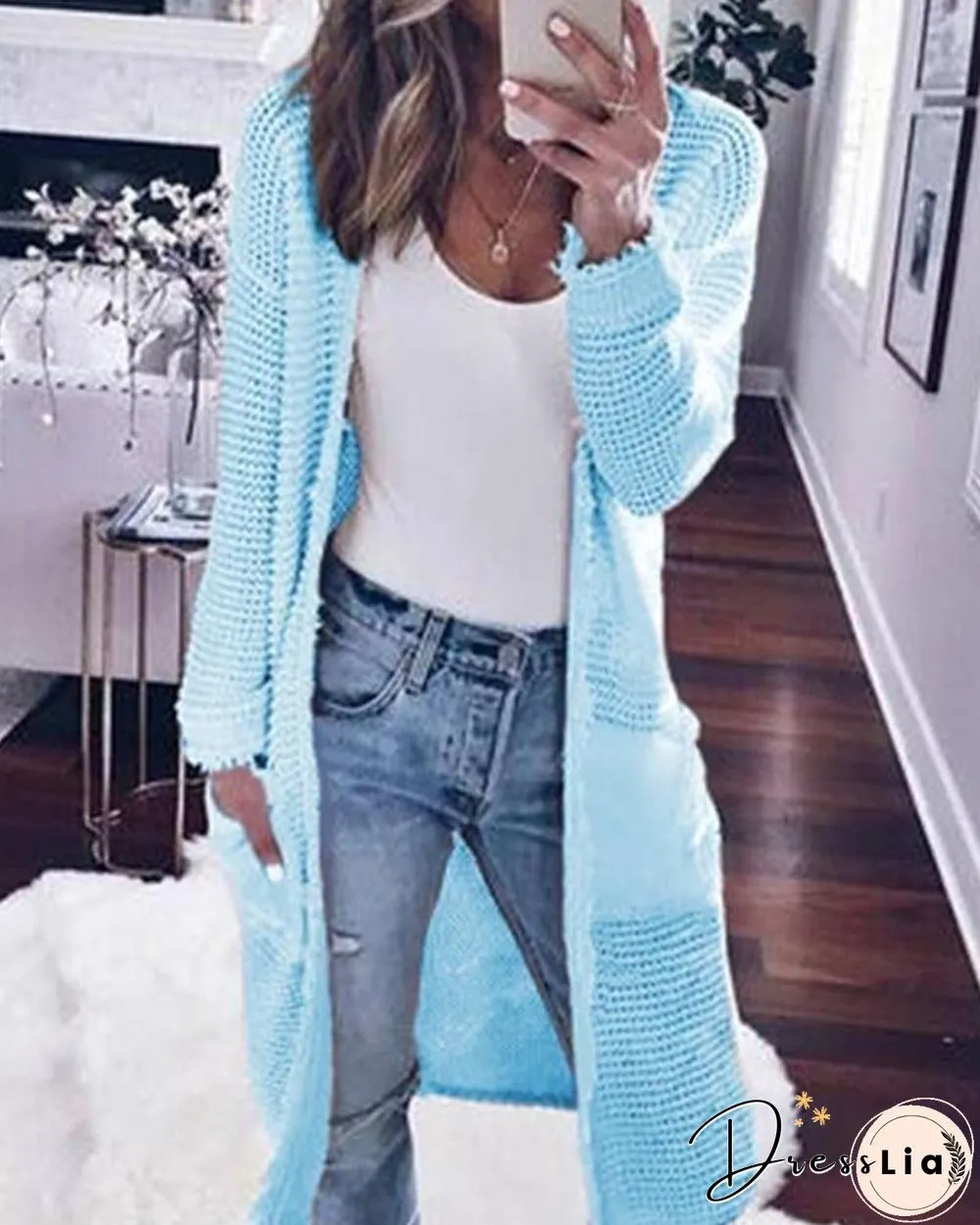 Long Sleeve Solid Color Cardigan Casual Knit Sweater Jacket P13334