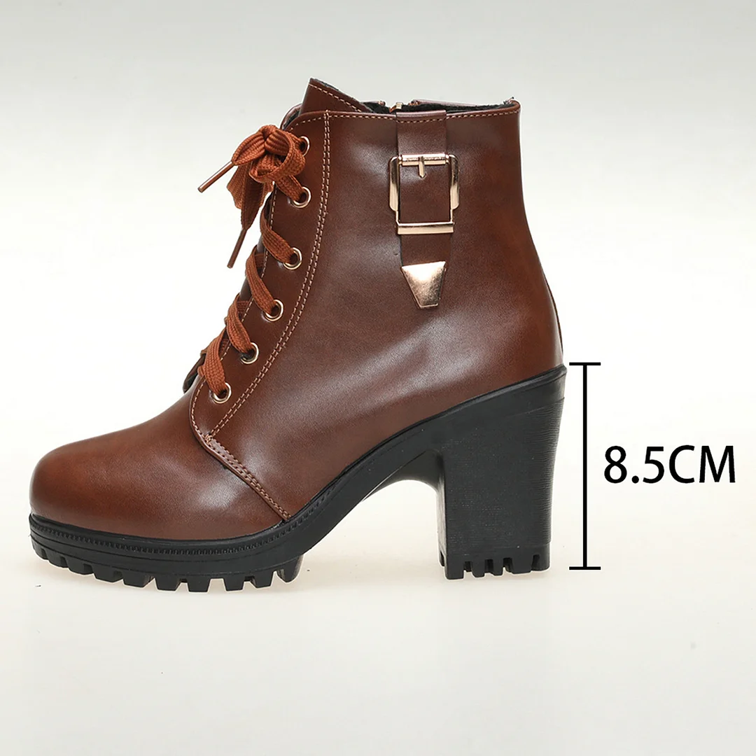 Yyvonne Round Head Tie In Autumn And Winter 2025 With Martin Boots Female English Wind Belt Buckle Side Zipper High Heel Short Boots