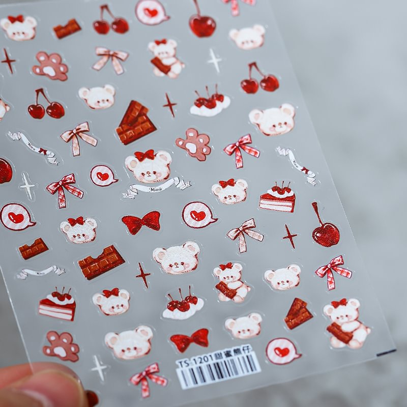 Applyw Lovely Cake Bear Rabbit Cartoon Soft Reliefs Self Adhesive Nail Art Decoration Stickers 3D Nail Decals Wholesale Dropshipping