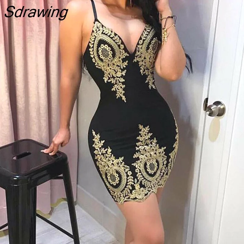 Sdrawing Sexy Dress Fashion Women Summer Dress Ladies Bandage Bodycon Party Casual Dress Club Short Mini Slim Dress Women Clothes