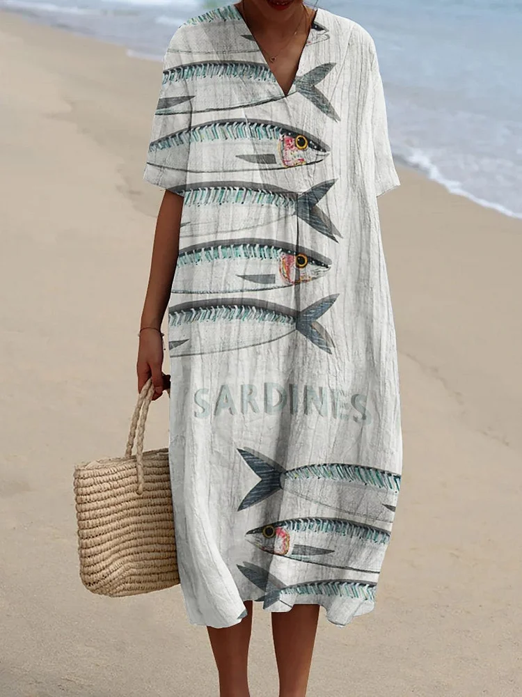 Sardines Arrangement Decorative Pattern Flowy Dress