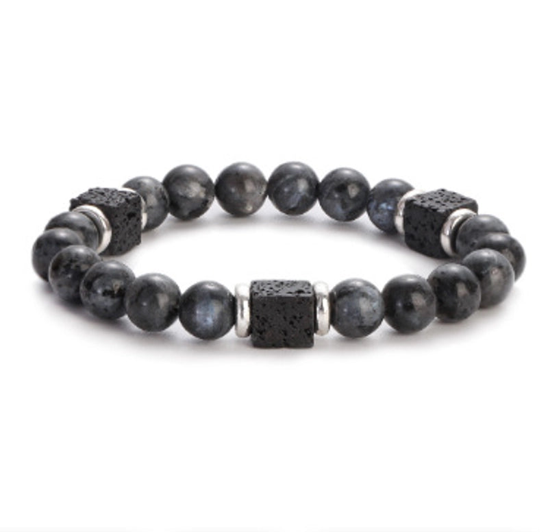 New Lava Cube Volcanic Stone Bracelet Men’s Colorful Marble Glass Beads Retro Bracelet