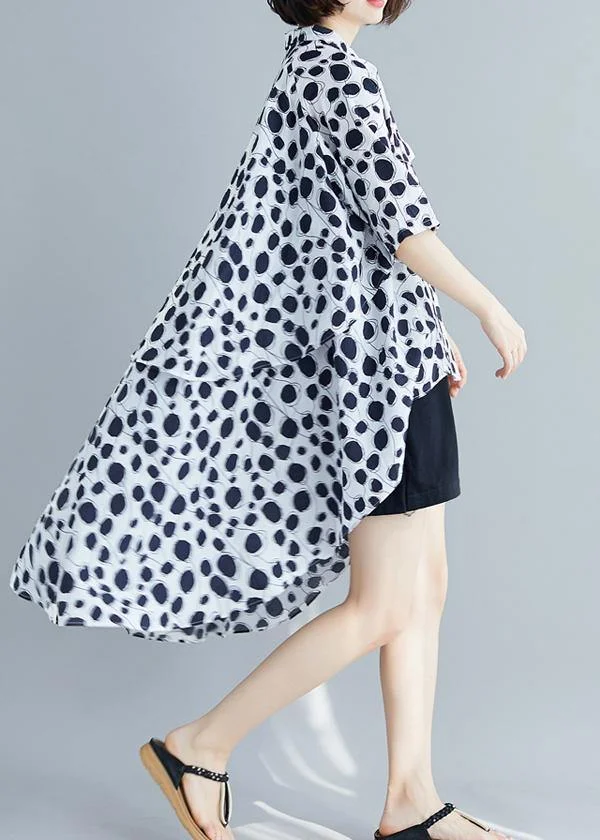 Beach lapel asymmetric chiffon clothes For Women Boho white dotted shirt Summer
