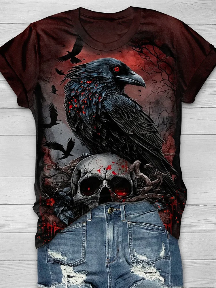 Gothic Art Raven Halloween T-shirt