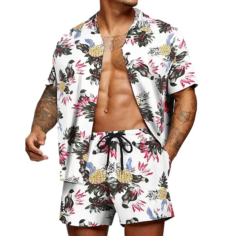 Men's Hawaiian Flower Shirt Beach Suit Shorts Two-piece Set