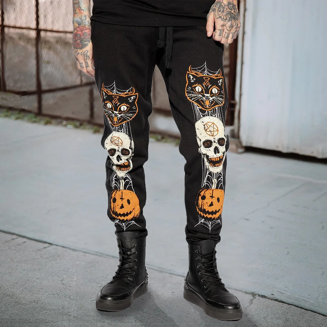 Feline Spooky Print Men's Sweatpants