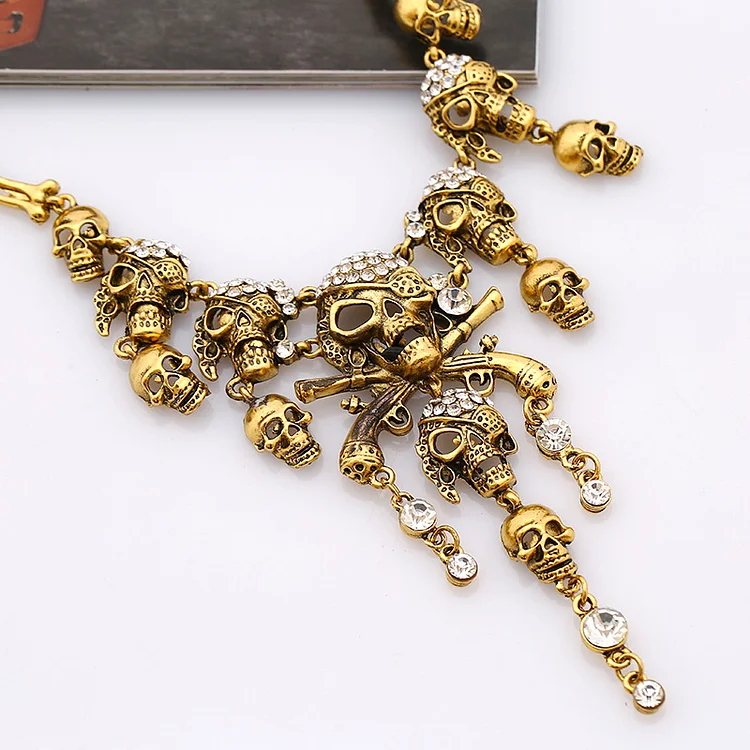 Gothic Dark Designed Unique Vintage Fringed Skull Ironed Ablazedly Necklace-mysite