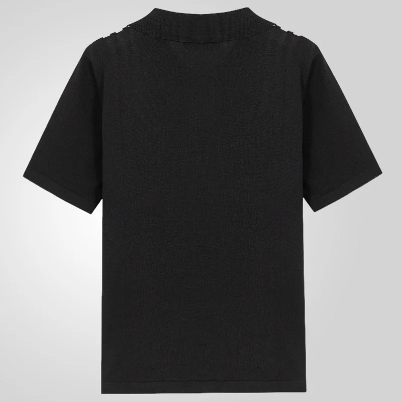 Uveng Uveng Men's Summer Striped Casual T-Shirt Black Short Sleeves POLO Shirt SY0097