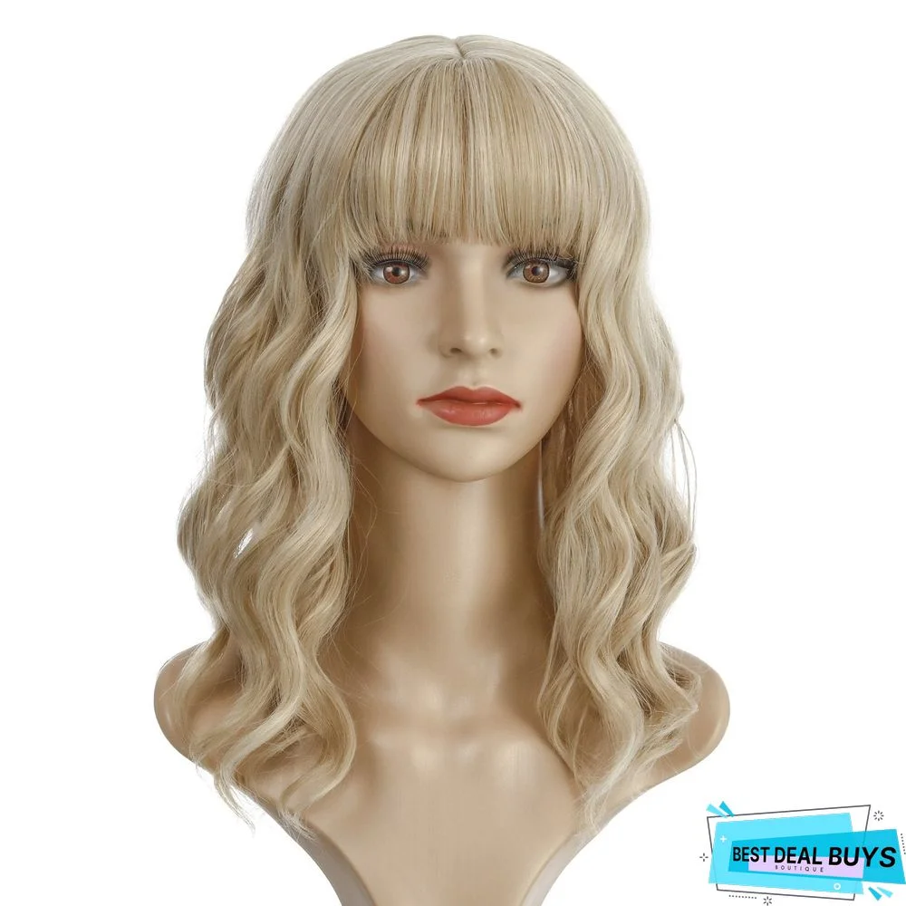 European and American Short Curly Hair with Bangs and Chemical Fiber Headgear