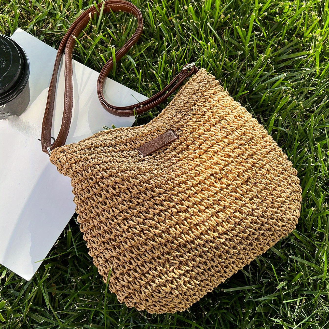 Casual Woven Straw Bag, Crochet Crossbody Bag, Women's Braid Summer Beach Bag