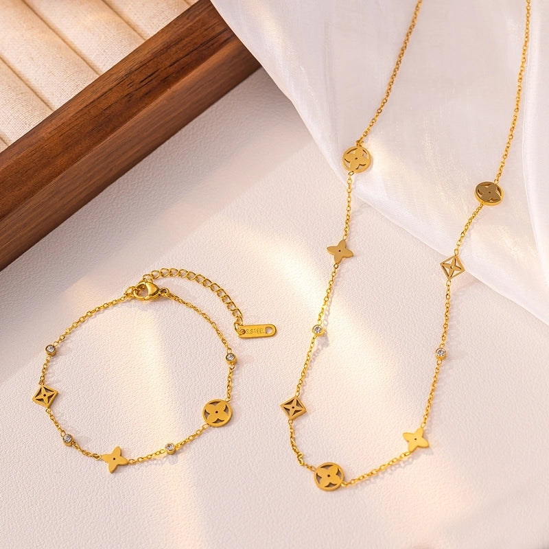 Princess Pastoral Geometric 304 Stainless Steel Rhinestones 18K Gold Plated Inlay Stainless Steel Jewelry Sets