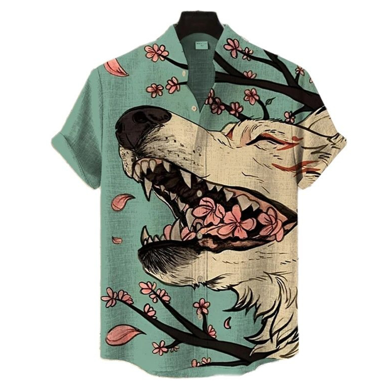 Men's Fox Fairy Cherry Blossom Art Print Casual Short-sleeve Shirt  artssus