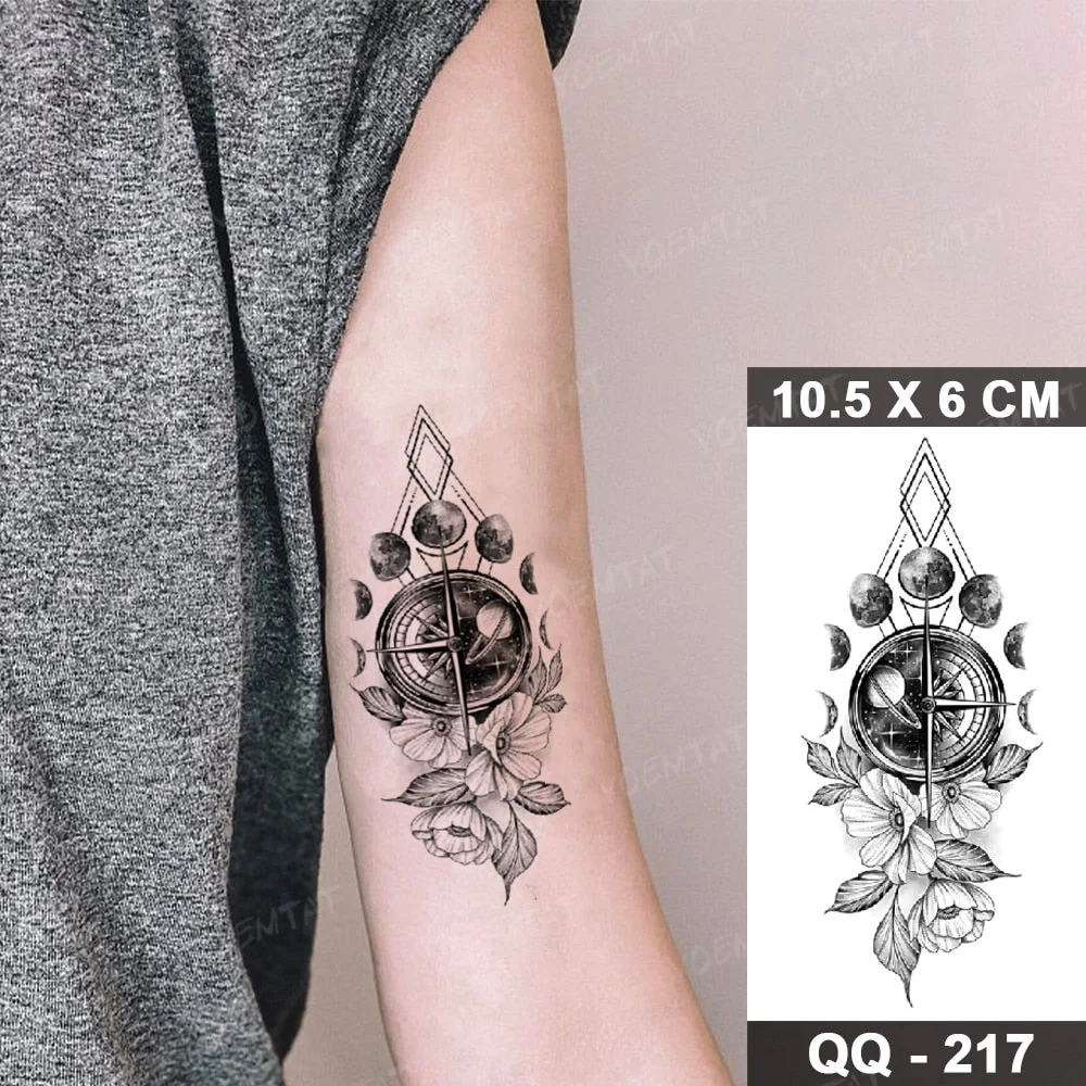 Waterproof Temporary Tattoo Stickers Clock Compass Flower Arrow Henna Flash Tatoo Women Men Indian Hand-painted Small Fake Tatto