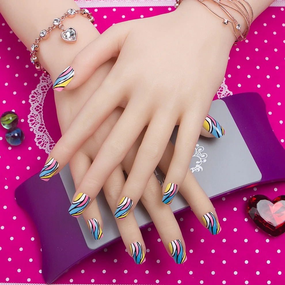 Fashion 24pc/set 10 Sizes Fake Nails Full Cover French False Nail Tips With Double-Sided Nail Adhesive Sticker 243-Nail Inspo