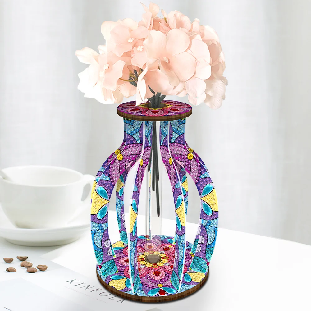 DIY Wood Mandala Diamond Painting Flower Vase Ornaments for Home Office Decor